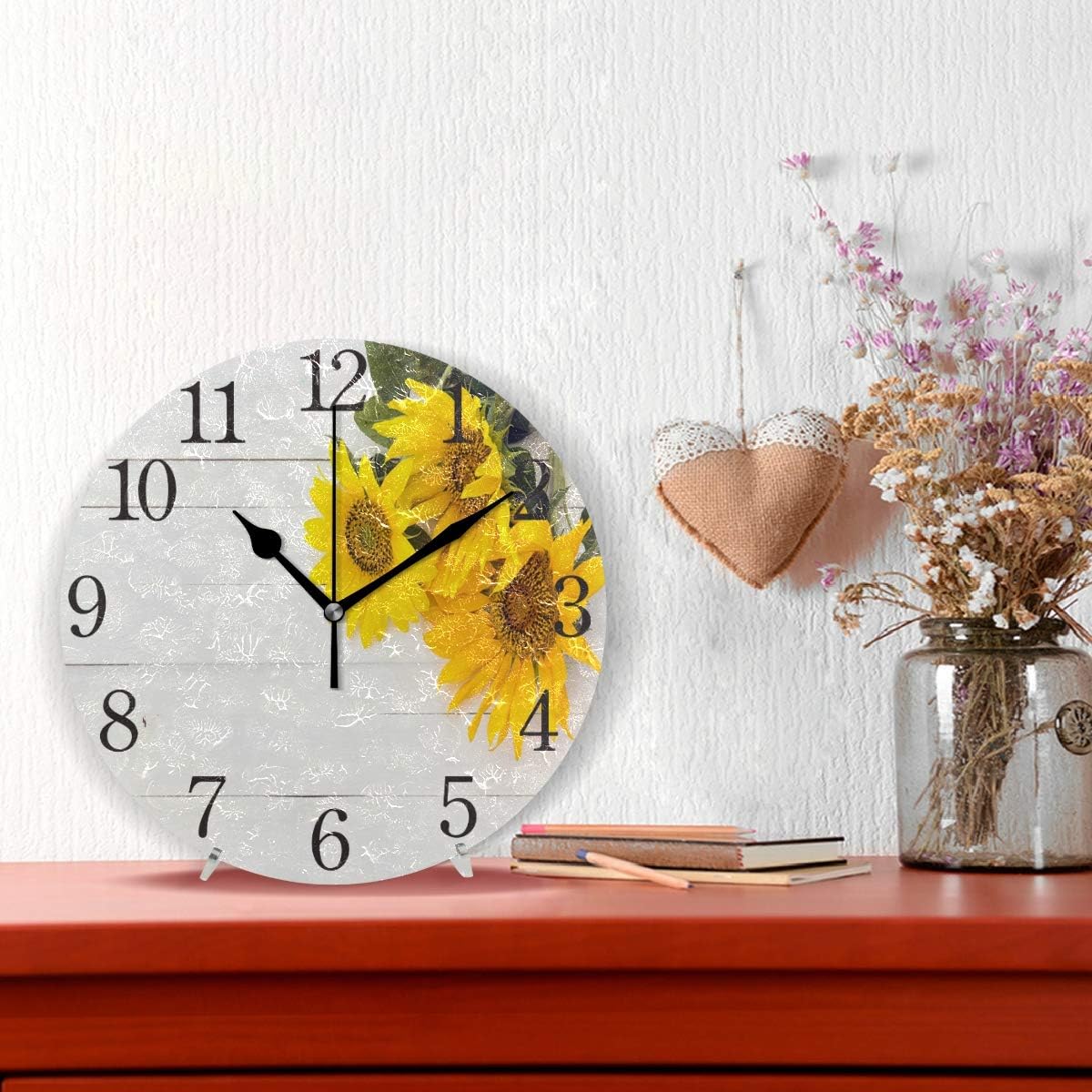 Mnsruu Yellow Sunflowers White Round Wall Clock, Silent Non Ticking Oil Painting for Bedroom Living Room Office School Home Decor - Image 3