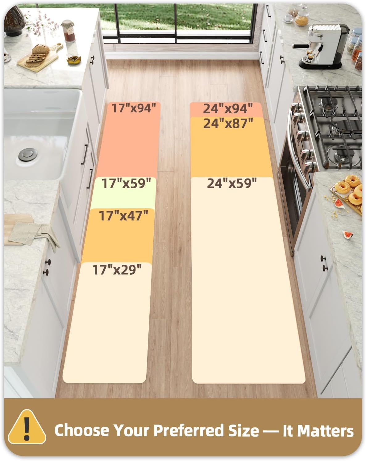 Color&Geometry Anti Fatigue Cushion Padded Kitchen Mat for Floor - 17x29+17x59,Easy Clean, Waterproof & Oil Proof, Anti Slip, Foam Rubber Runner Rug for Front Sink Comfort Standing, Red Set of 2