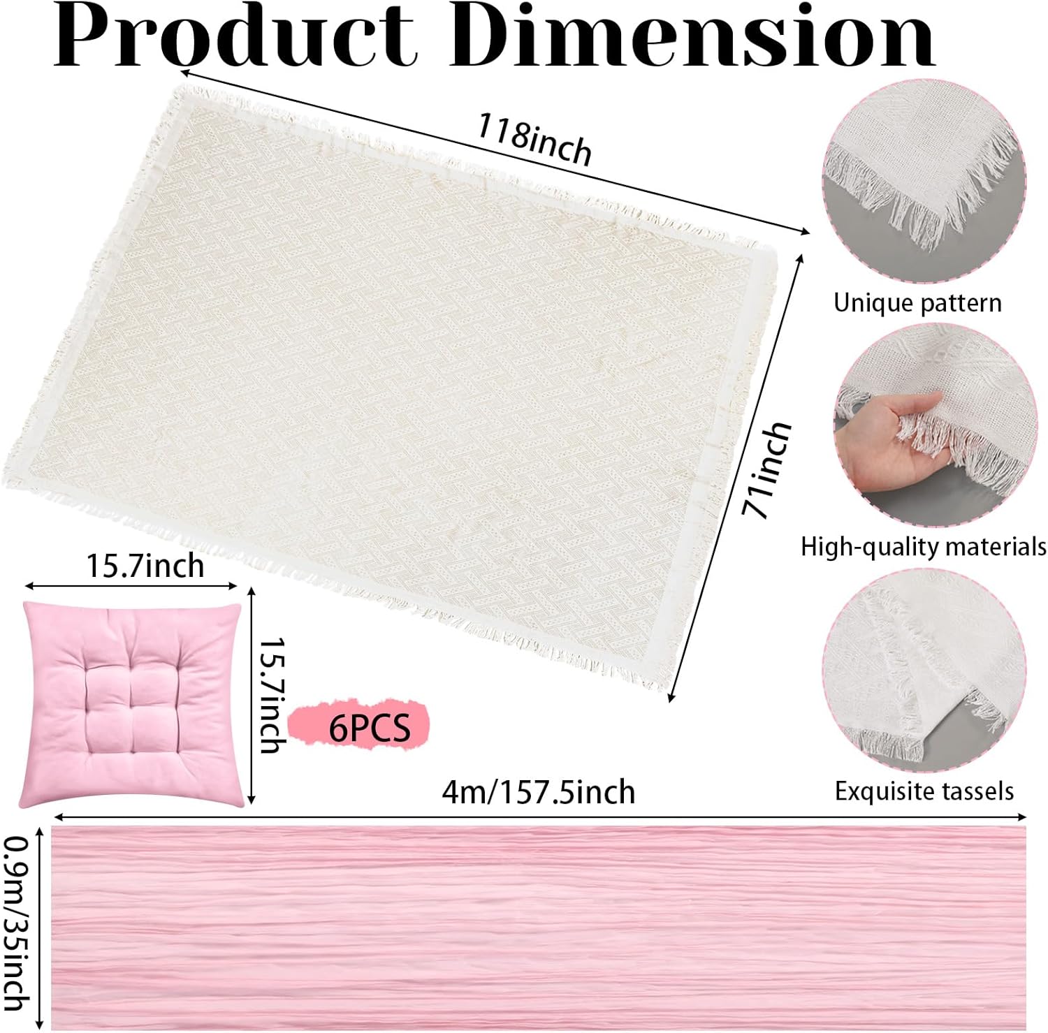 14 Pcs Picnic Paint Party Kit 91'' x 71'' Extra Large Outdoor Boho Blanket with Painting Kit Pink Floor Pillow Cushions and Cheesecloth Table Runner for Painting Party