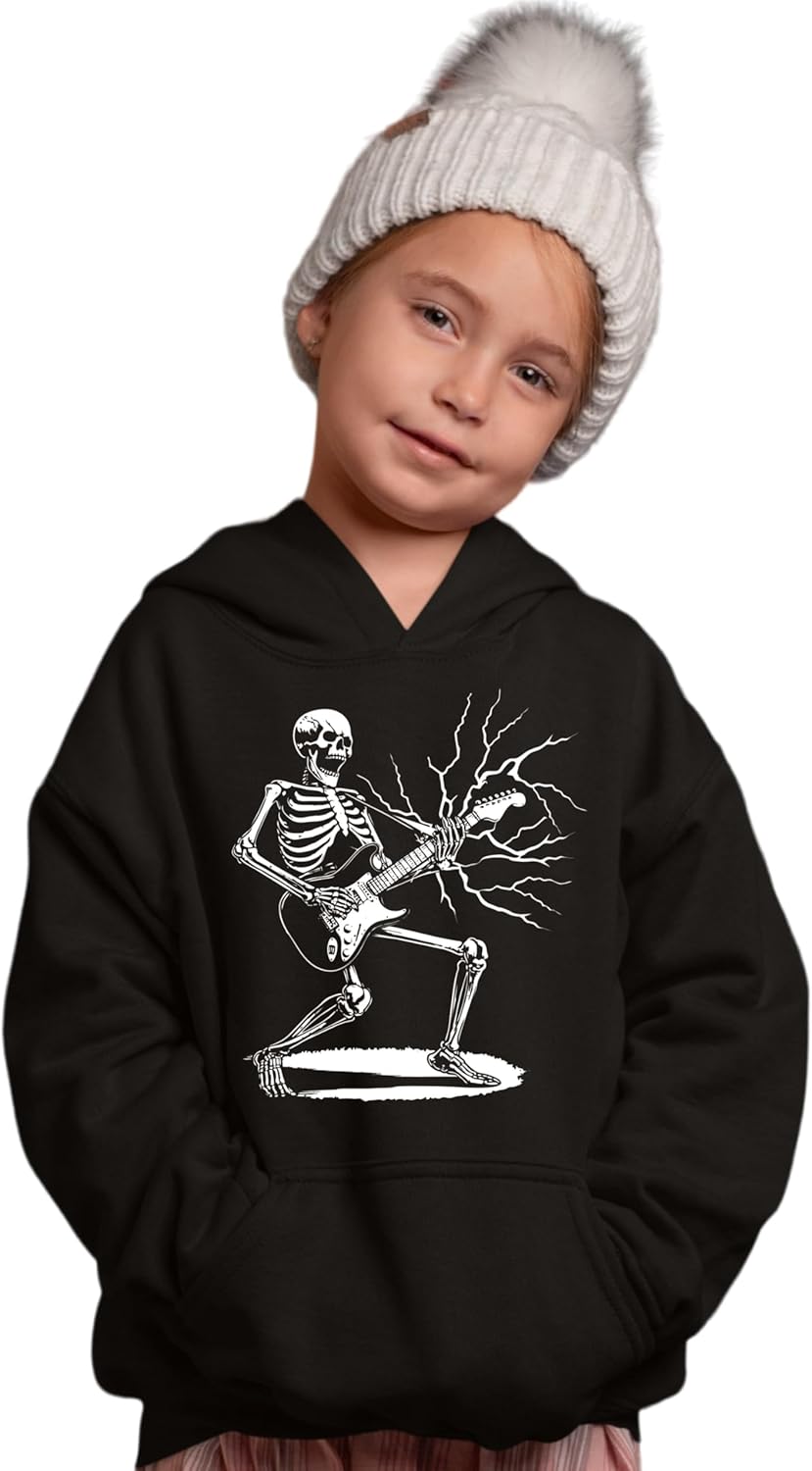 Go All Out Rock & Roll Skeleton Shredding Playing Guitar Band Mens Women Youth Sweatshirt Hoodie