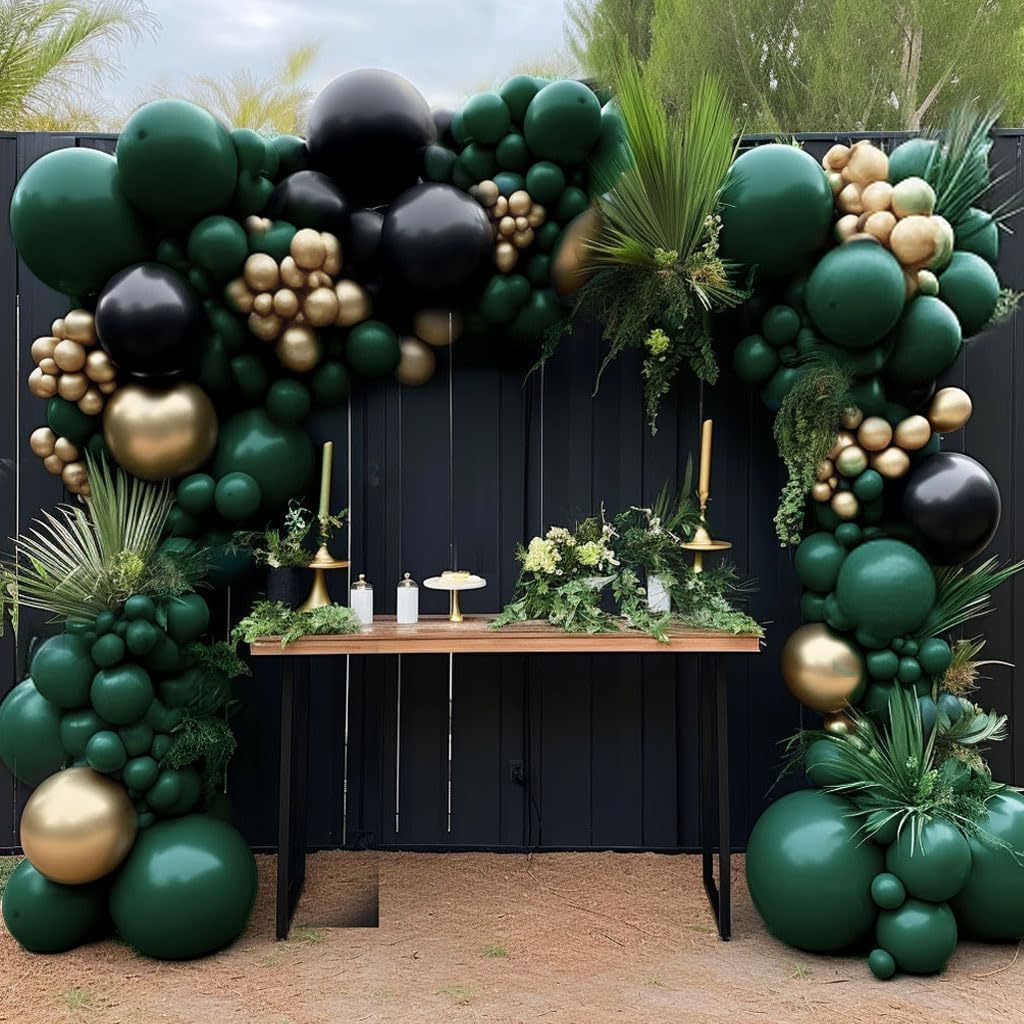 Black Green Gold Balloon Garland Double Stuffed Forest Dark Green Balloons Black Gold Balloon Arch Kit for Wedding Birthday Jungle Baby Shower Graduation Prom Camo Army Party Decorations
