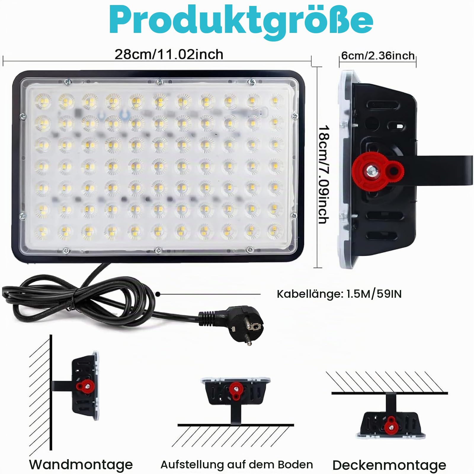 2 Stück LED Strahler Außen 200W, 20000LM LED Strahler mit Stecker | 6500K Kaltweiß Led Fluter Außen IP66 Wasserdicht LED Scheinwerfer Aussenstrahler für Lager Garten Garage Hof Werkstatt