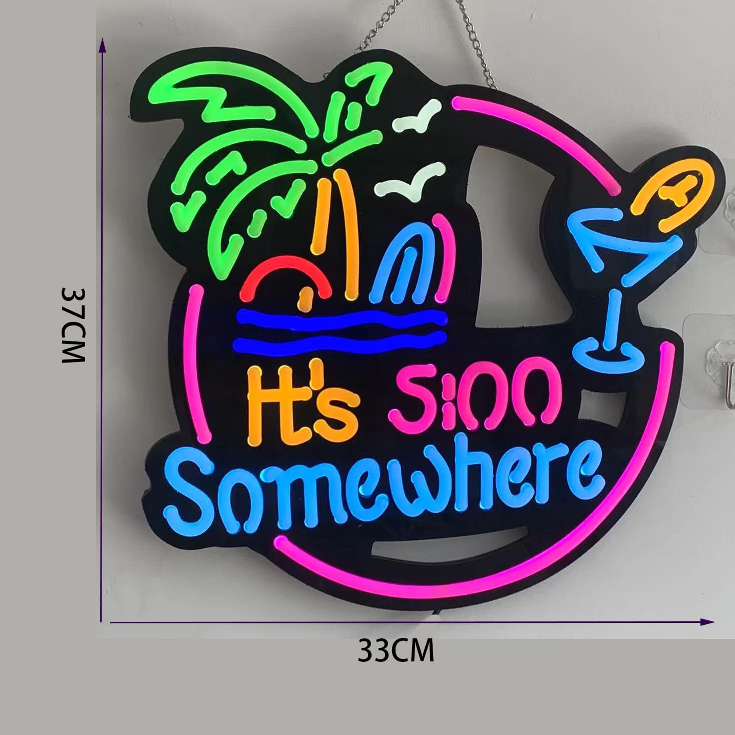 3-Piece Set Five LED Light +Lighting Bolt+ Funny Garage Tin Sign ITS 5 :00 Oclock Somewhere Neon Sign, Man Cave Men, Home Wall Gifts, Decorations Palm Tree Beach Sun, Tiki Bar, Accessories - Image 2