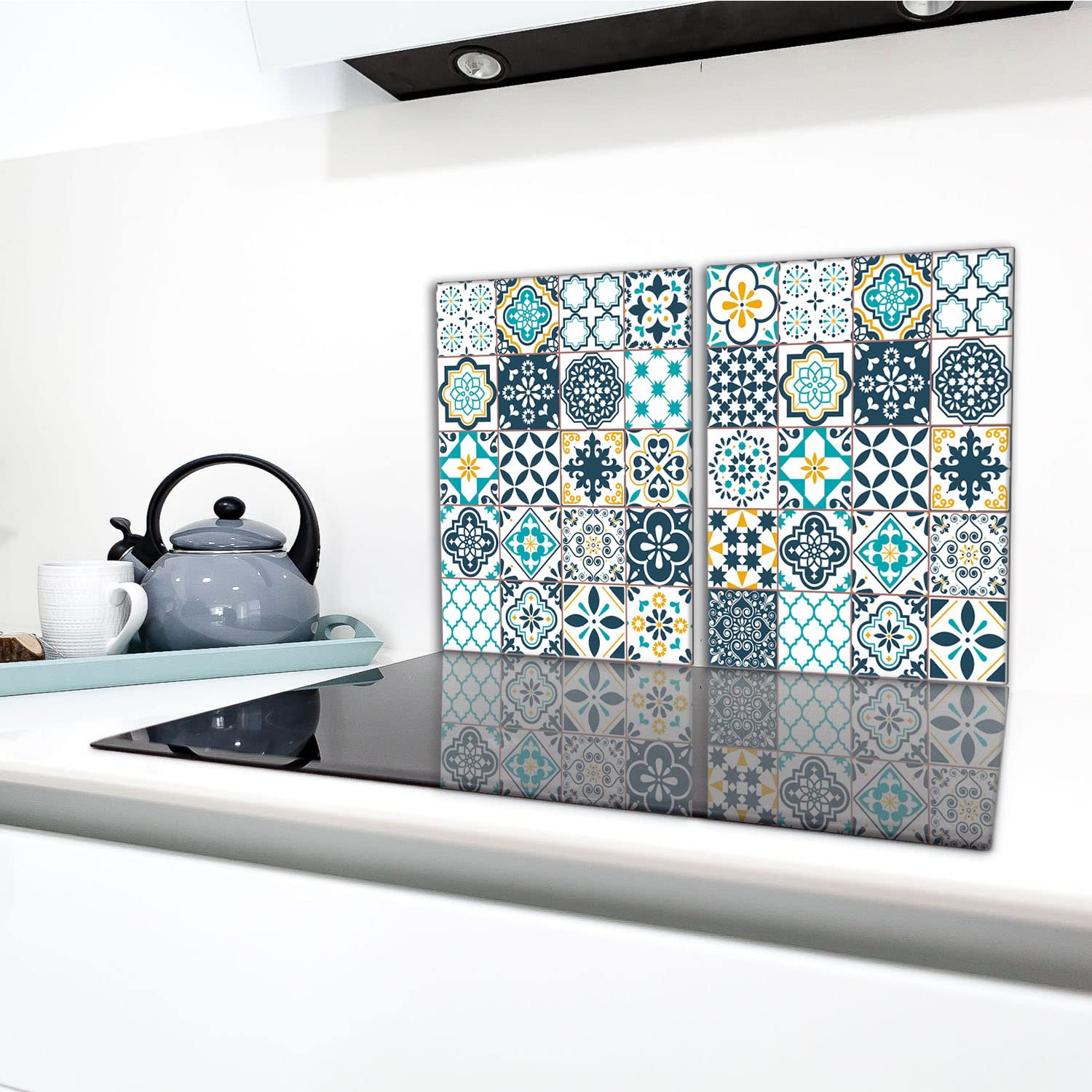 Tabla de cortar decorativa de cristal templado y cubre vitro, Placa protectora de vitrocerámica 40 x 52 cm 2 piezas, para inducción, protección contra salpicaduras, decoración, MOSAICO