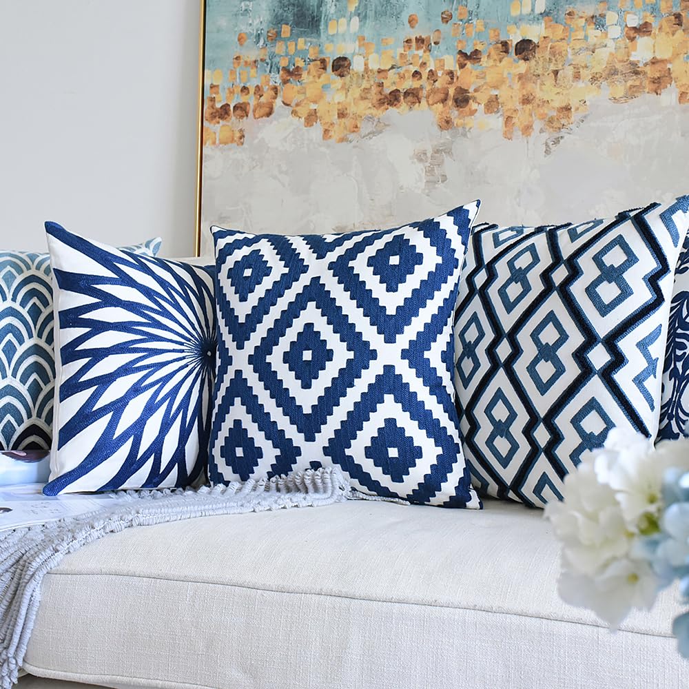 BAOKU Blue Rectangle Throw Pillow Cover 18x18 Inch for Couch Sofa Living Room Decorative Embroidered Accent Throw Pillows Case Cushion Covers 1 Piece - Image 4