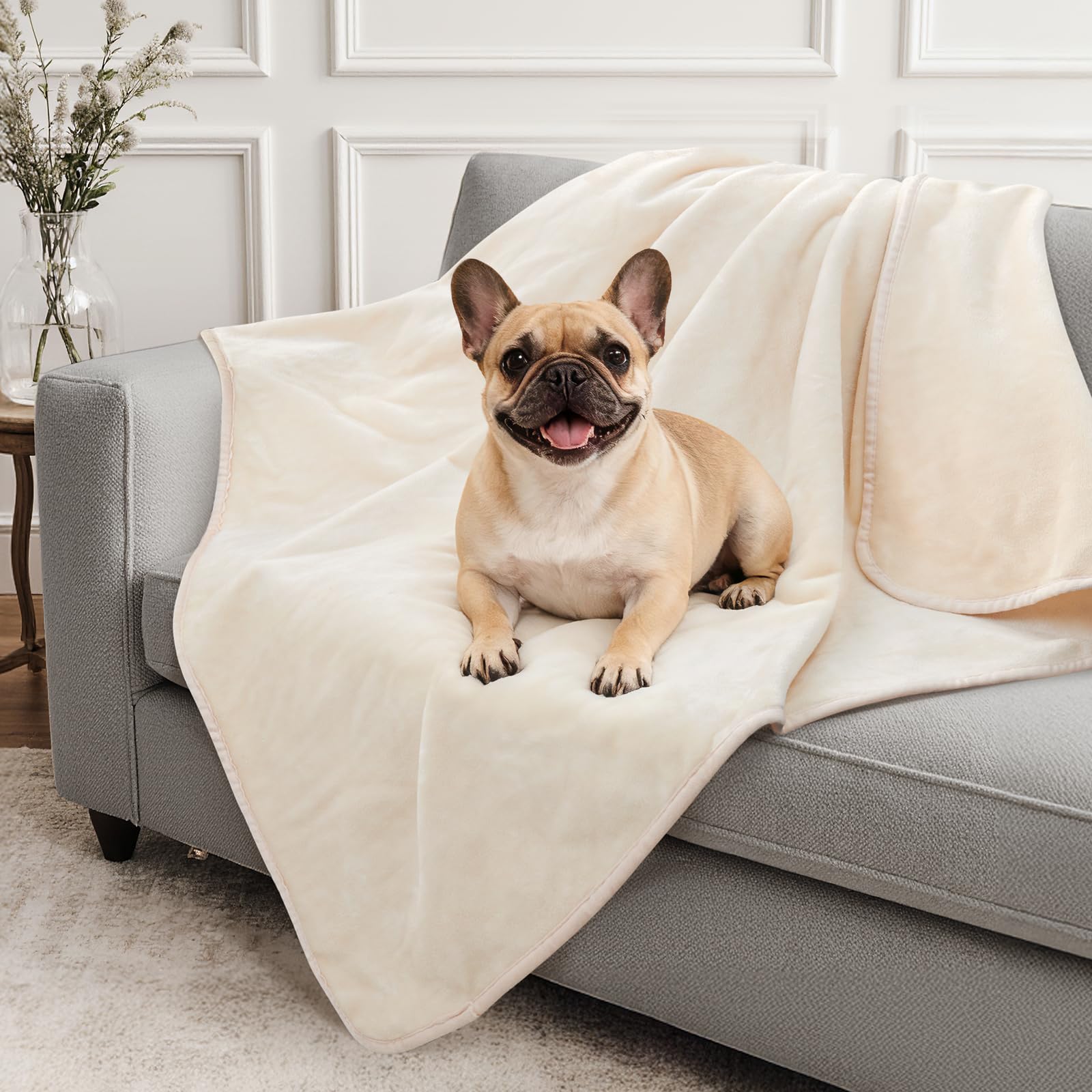 LOOBANI Waterproof Dog Blanket for Small Dogs, Pet Blanket 30" x 40", Beige