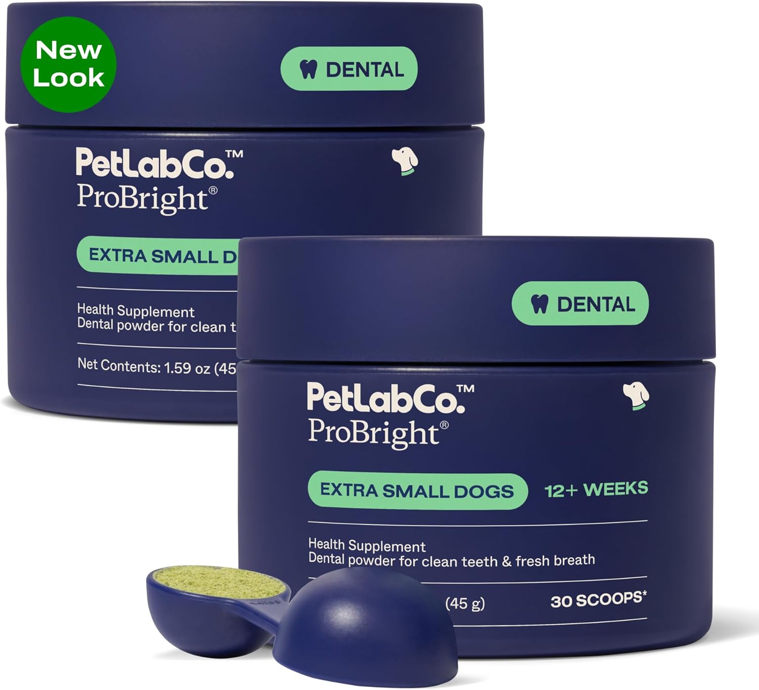 PetLab Co. ProBright Dental Powder - Dog Breath Freshener - Teeth Cleaning Made Easy – Targets Tartar & Bad Breath - Formulated for Extra Small Dogs - Pack of 2