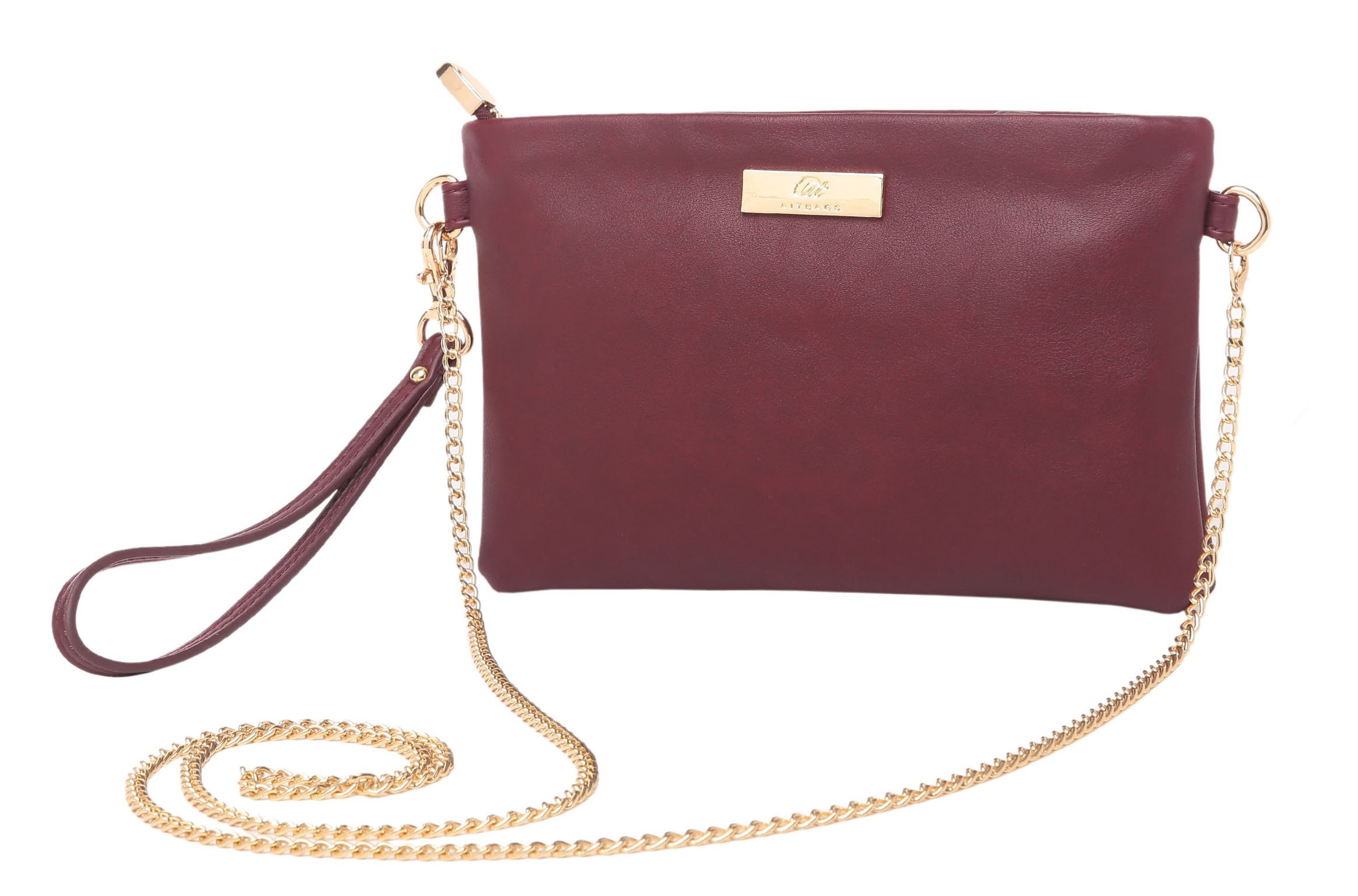 Soft PU Leather Wristlet Clutch Crossbody Bag with Chain Strap Cell Phone Purse,Wine