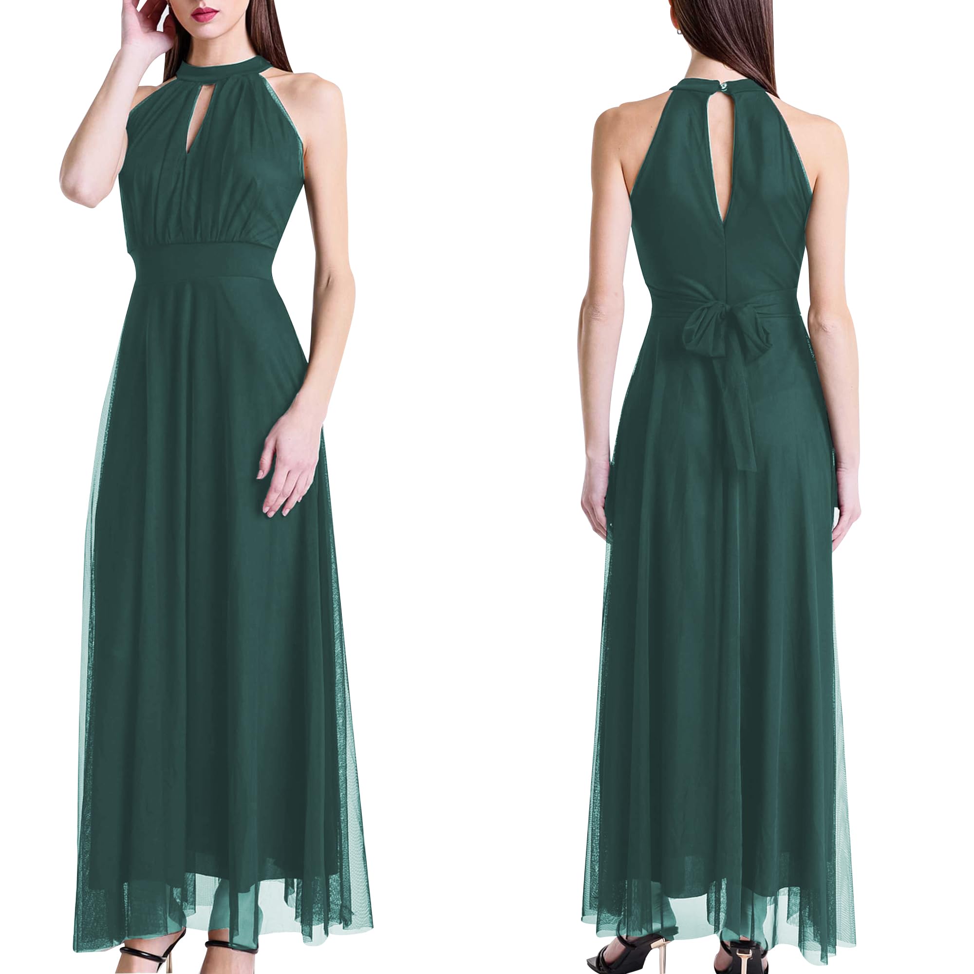 Vestido largo de ceremonia para mujer, de tul, con corte frontal y tirantes, fabricado en Italia
