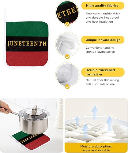Miniatura 2 de Paquete de 5 soportes para ollas de algodón resistentes al calor, agarraderas para horno American Juneteenth, lavables a máquina, para hornear y