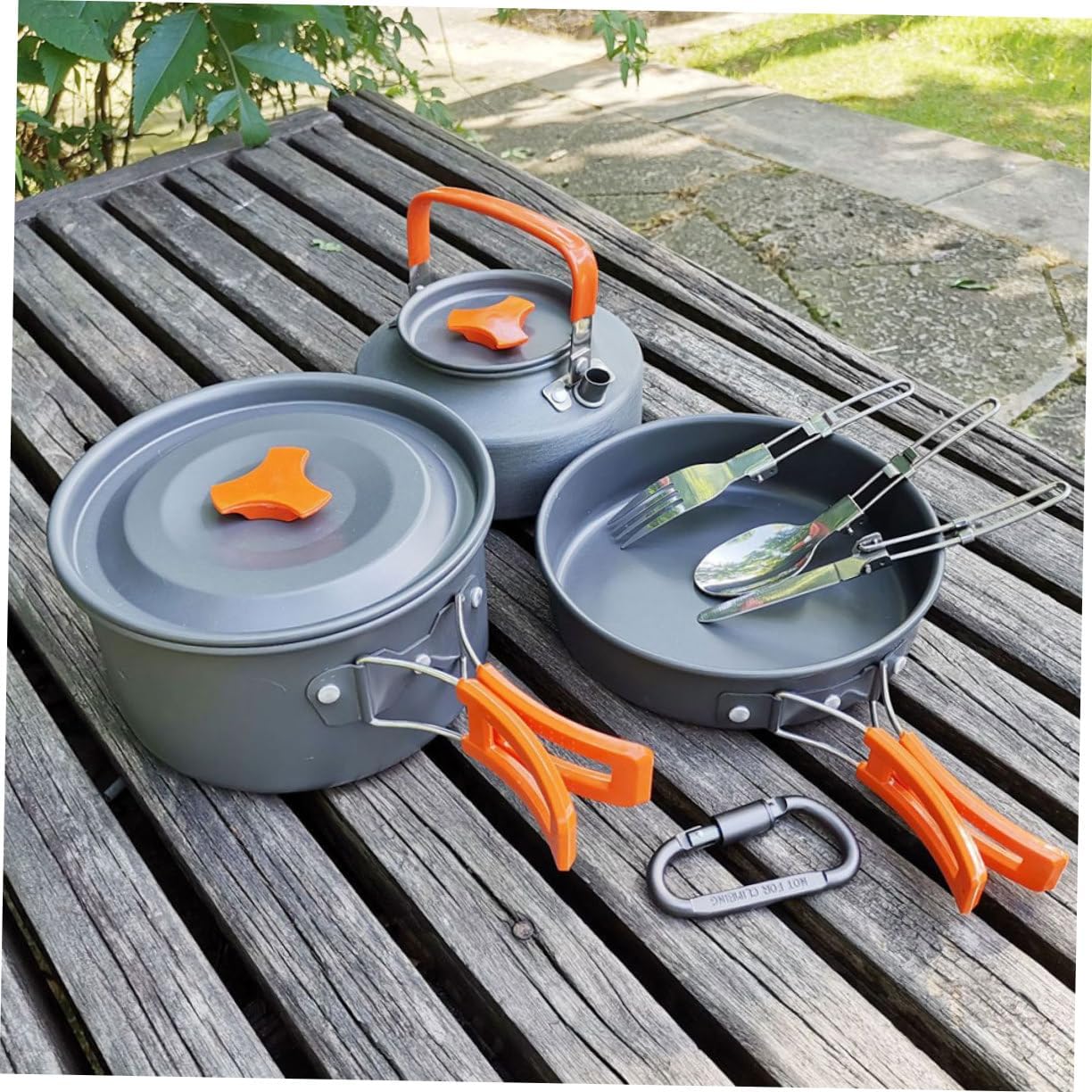 1set Person Camping Cookware Set Cooking Pot Teapot Utensils Portable Cooking Supplies Hiking and Climbing Gear