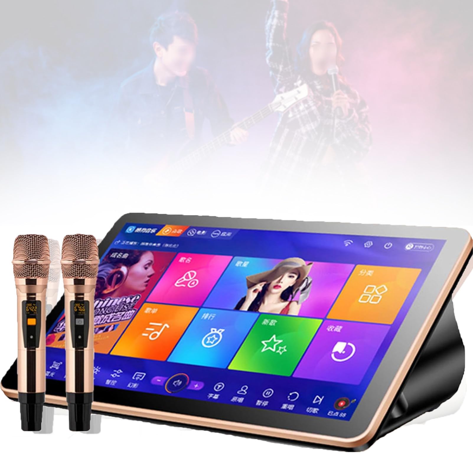 Ktv Singing Karaoke Play, Karaoke, Macchina con Microfono Wireless, Telefono Touch Screen da 18,5 Pollici, Telecomando E Controllo App Karaoke, Download di Canzoni dal Cloud 4TB-Black