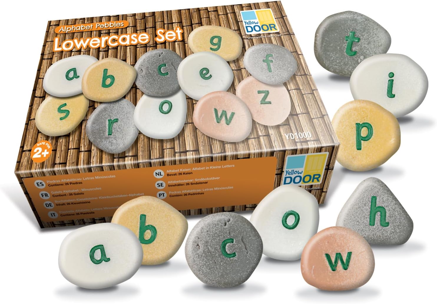 Yellow Door Lowercase Alphabet Pebbles | ABC Spelling lowercase letter Stones | Educational Toy for kids age 2 3 4 5 | Durable Outdoor Learning | Set of 26 | phonics and CVC words | literacy | words
