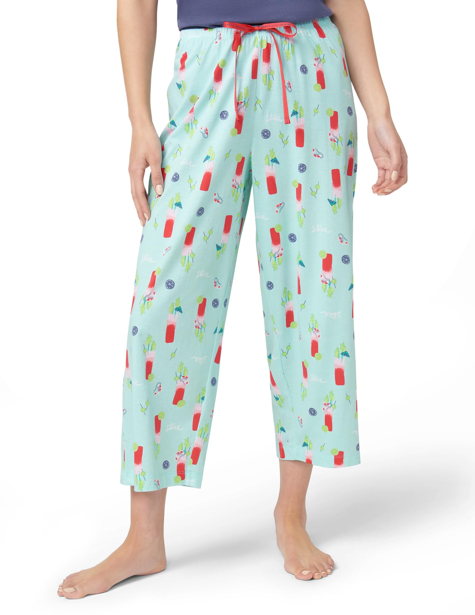 HUE Women's Summer Vacation Pajama Separates, Soft, Whimsical Print Pjs with Tropical Beach Themes, Flip Flops, Cocktails