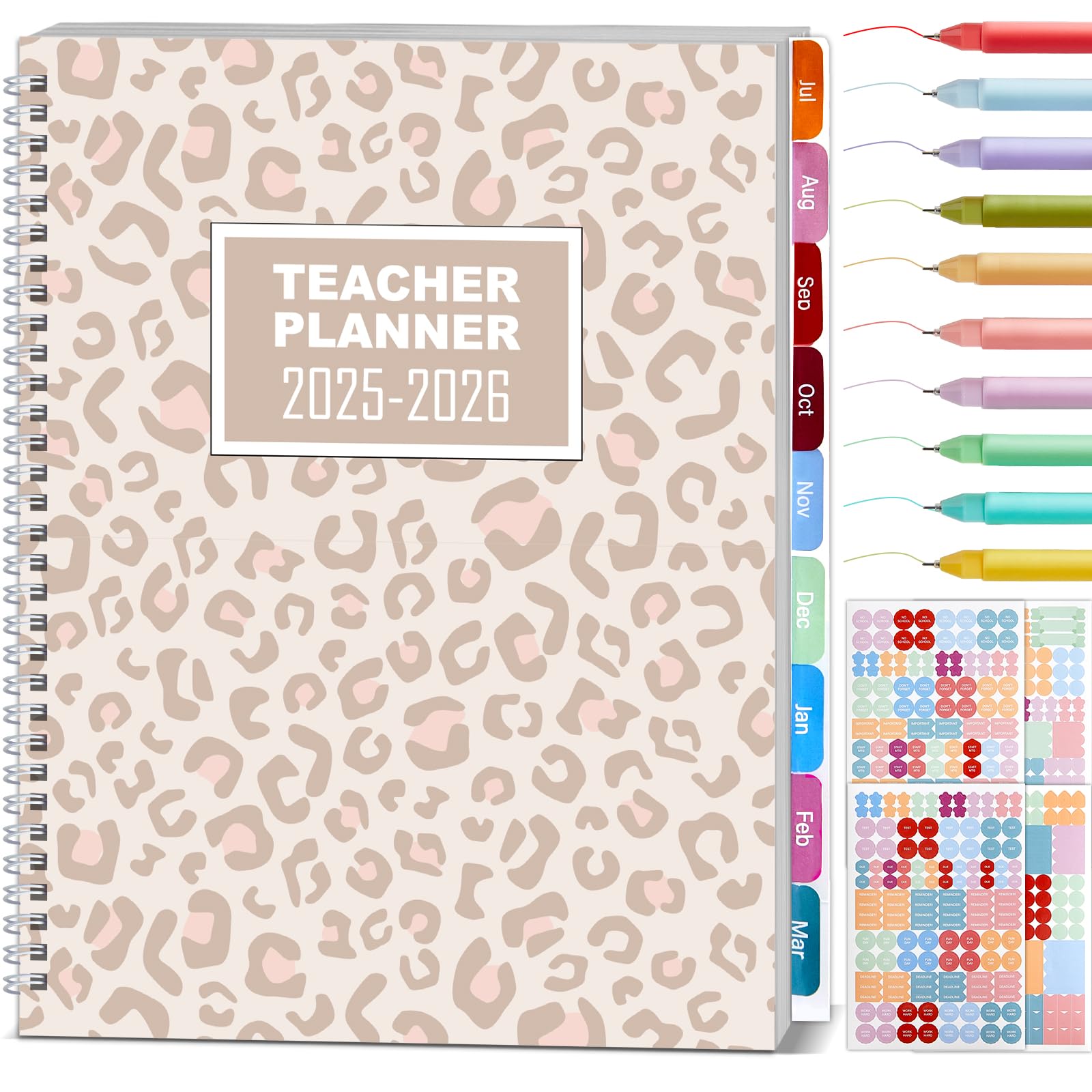 11PCS 2025-2026 Teacher Planner Notebook with 10 Pens&Section Lesson Plan Book Daily Weekly Monthly 8.5"x11" Classroom Organizer Spiral Bound Stickers