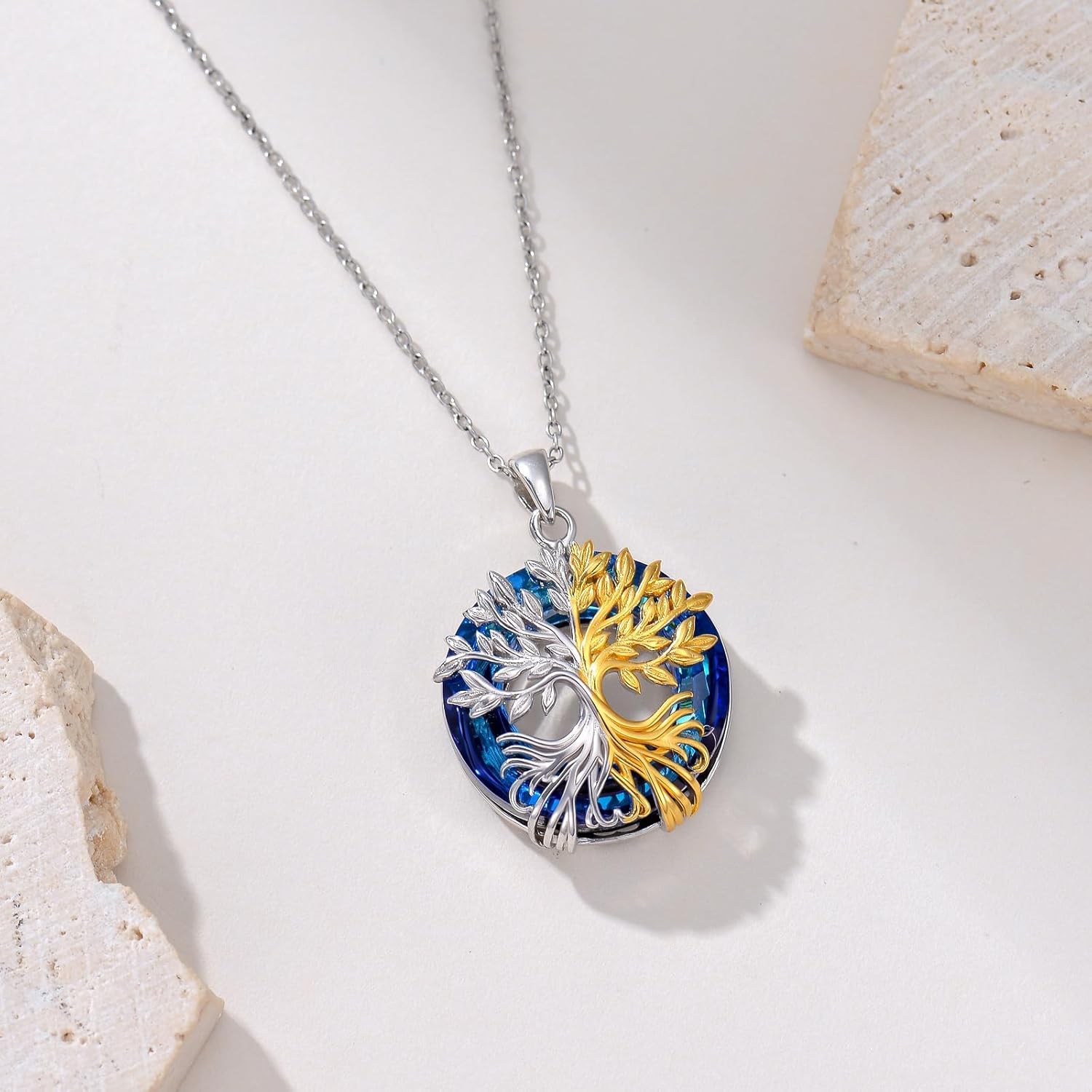 LONAGO Tree Crystal Necklace Sterling Silver Tree of Life Pendant Necklace Jewelry Gift for Women - Image 3