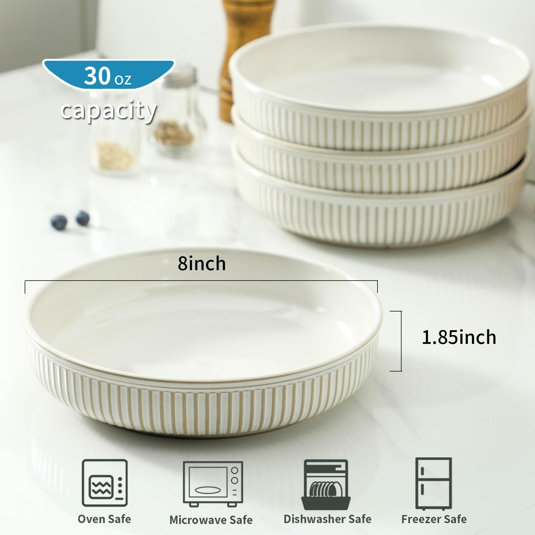 TAMAYKIM 6-Piece Porcelain Pasta Bowls - 8.5 Inch Wide Rim Soup Plates, Microwave & Dishwasher Safe - View #5