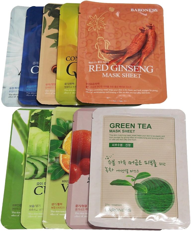 Korea's Baroness Full Face Facial Mask Combo 10 Different Kind of Our Essence Mask (10pcs)