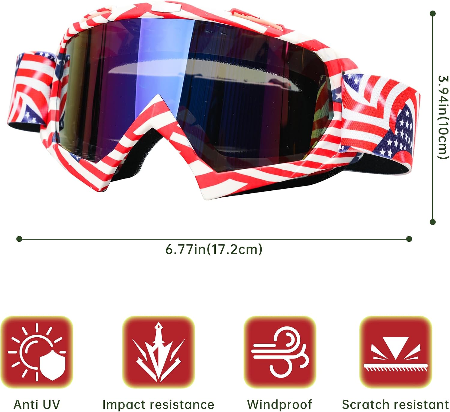 BXYO 2-Pack Dirt Bike Goggles, ATV Motorcycle Motocross Goggles for Men Women Youth Kids, MX Offroad UTV Helmet Goggles, UV400 Anti-Fog Anti-Scratch Dustproof Windproof (Camouflage Flag)