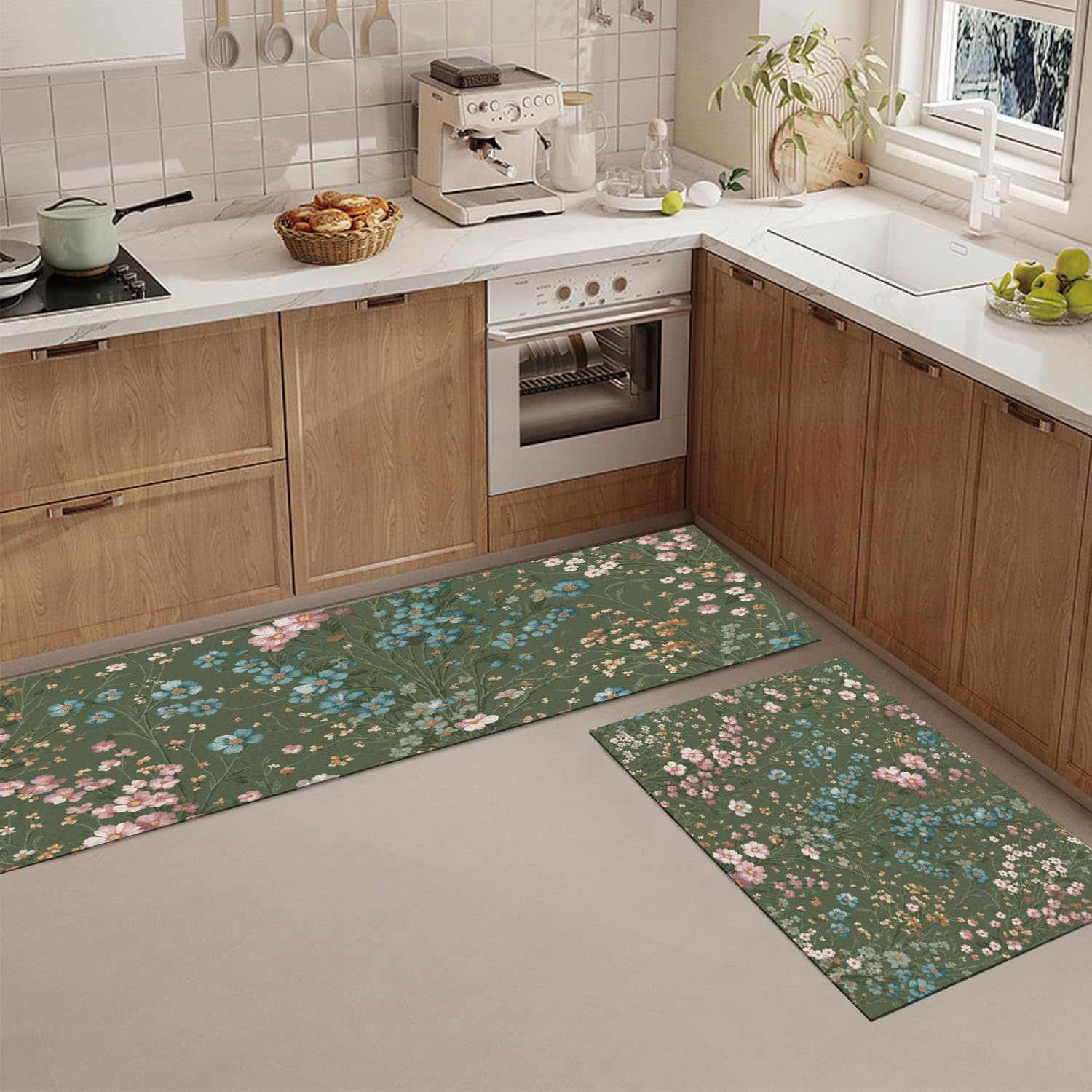 Alfombrillas de cocina lavables y antideslizantes, juego de 2 piezas suaves verde oliva