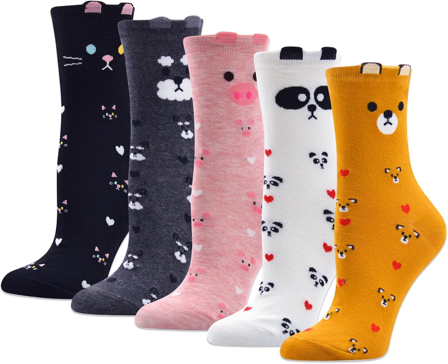 IIG Women's Funny Crew Socks Novelty Cute Patterned Socks 5 Pairs Gifts for Girls