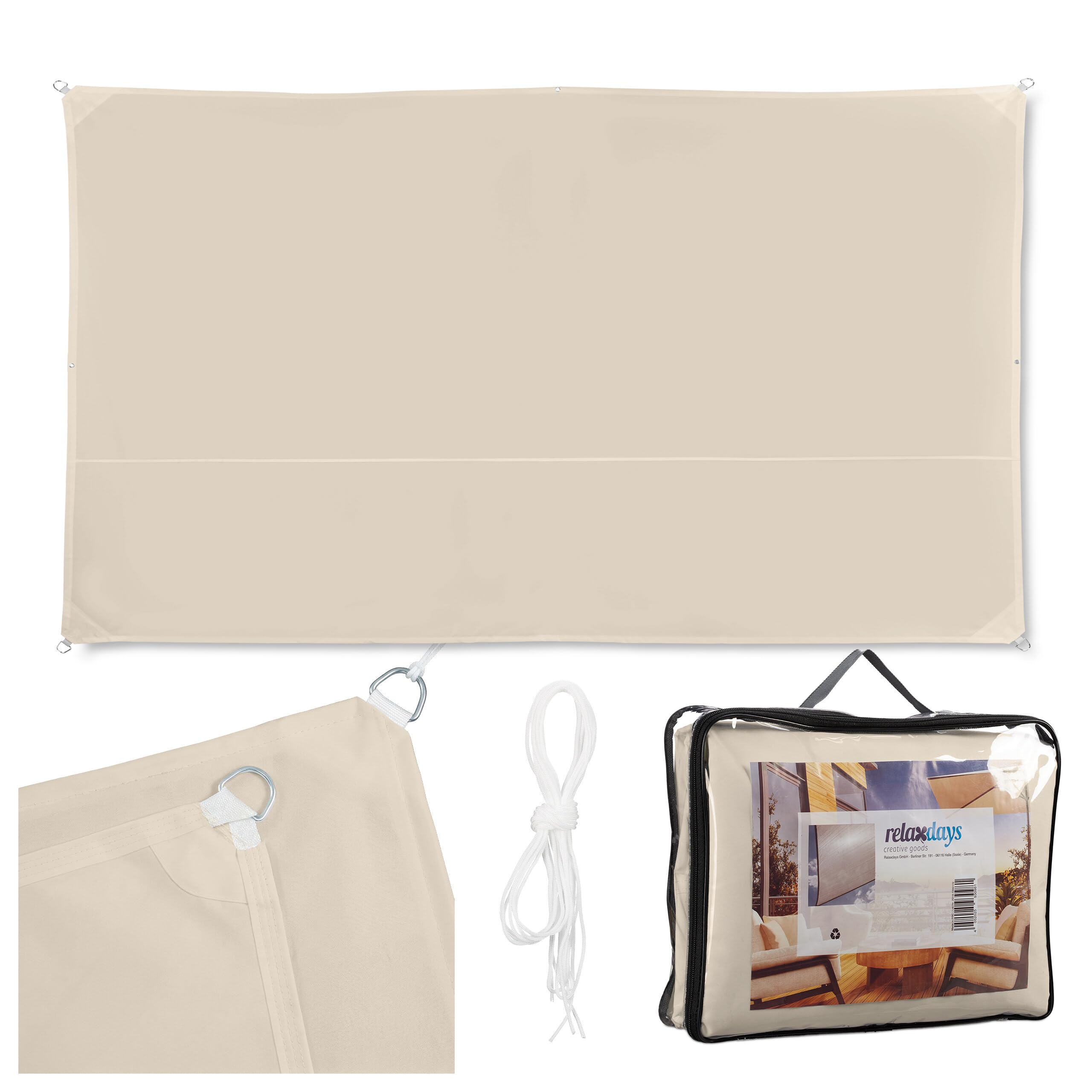Relaxdays Voile d’ombrage Rectangle diffuseur d’Ombre Protection Soleil Jardin UV terrasse Toile imperméable 2x4m, Beige, 2 x 4 m