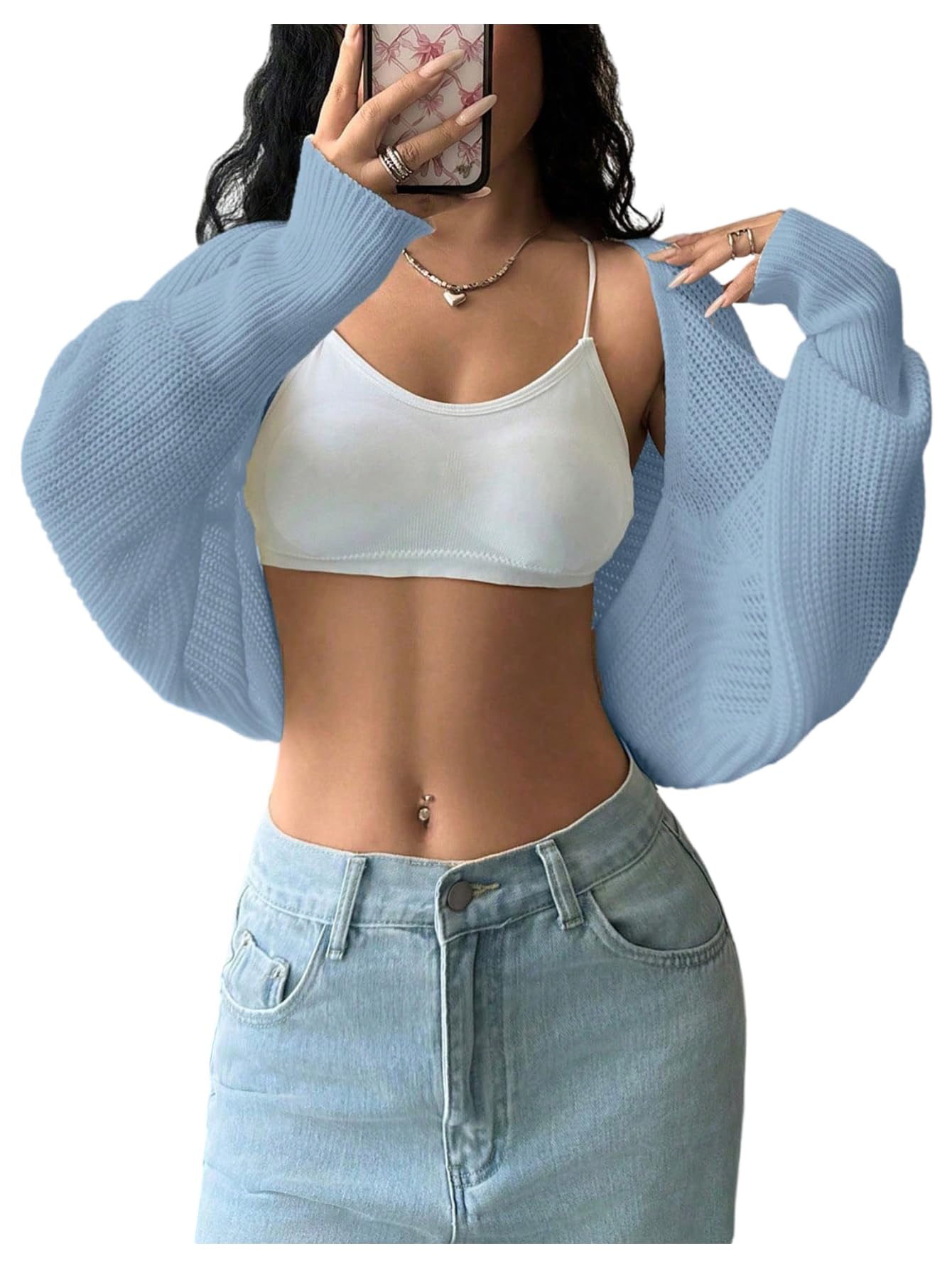 GORGLITTER Womens Open Front Cropped Cardigan Bolero Sweater Lightweight Long Sleeve Shrug Knit Top