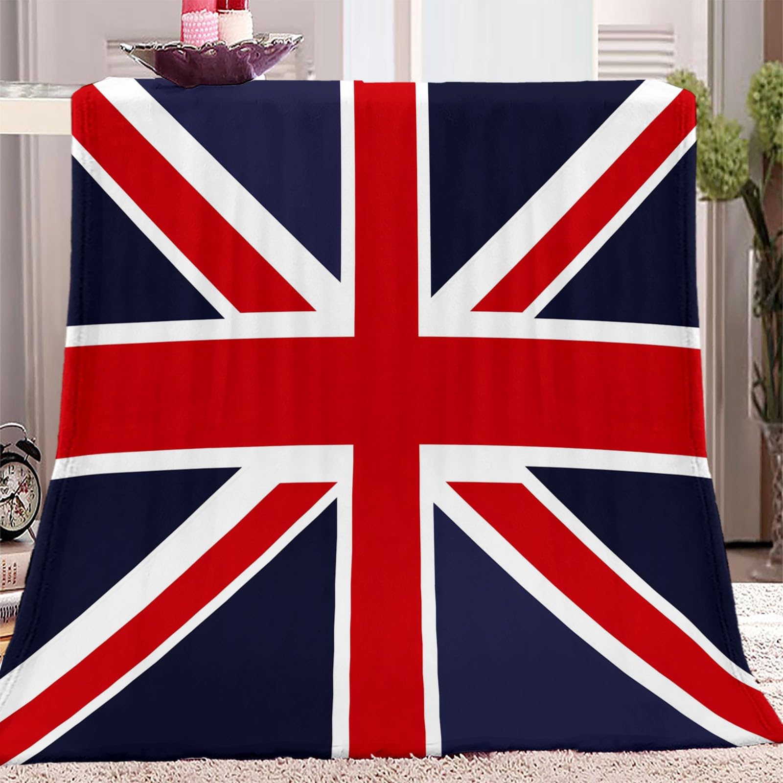 Einfache Union Jack-Flagge Bedruckte Weiche Wolldecke 150 x 200 cm Warme und Bequeme, atmungsaktive Flanell-Fleecedecke Blau und Rot Für Die Inneneinrichtung Kinder Erwachsene Matratze Sofadecke