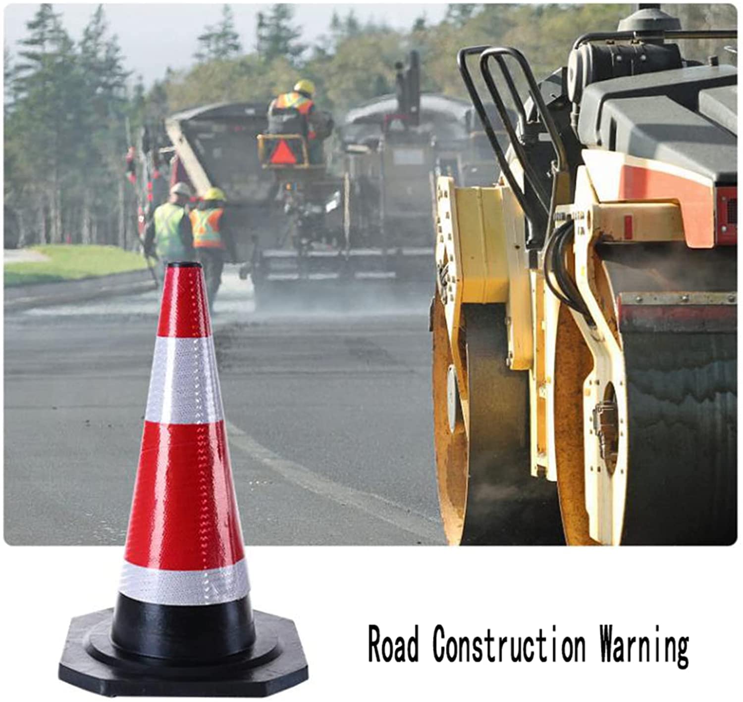 Conos de seguridad vial de goma con collares y asas reflectantes, duraderos, multiusos, color rojo, para control de accesos, estacionamiento y entrenamiento de conducción (8 unidades de 66 cm de