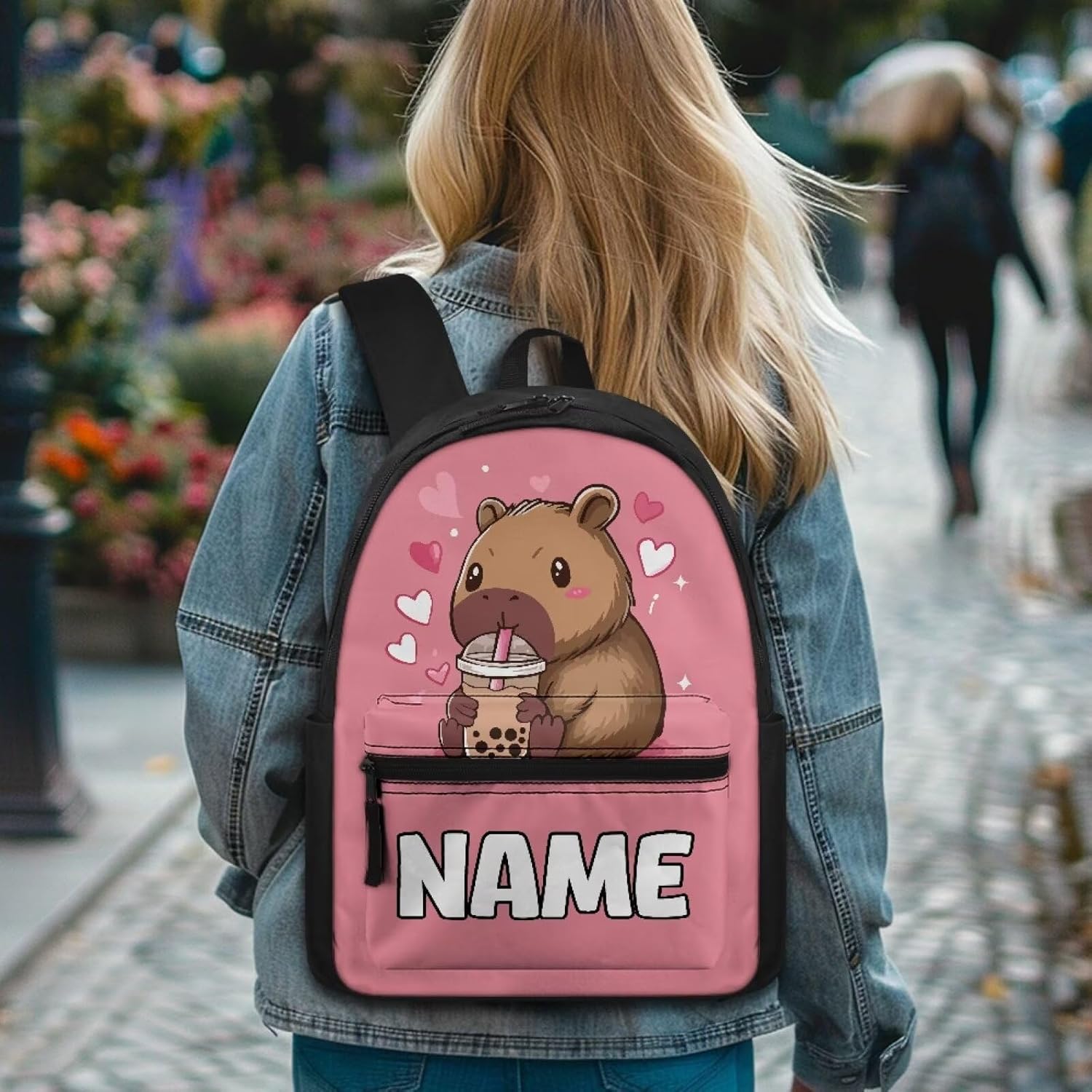 FOR U DESIGNS Capybara Personalized Girls School Backpack 15 Inch Ergonomic Bookbag Kindergarten Kids 5-6 Year Olds Book Bag Custom Name Travel Rucksack