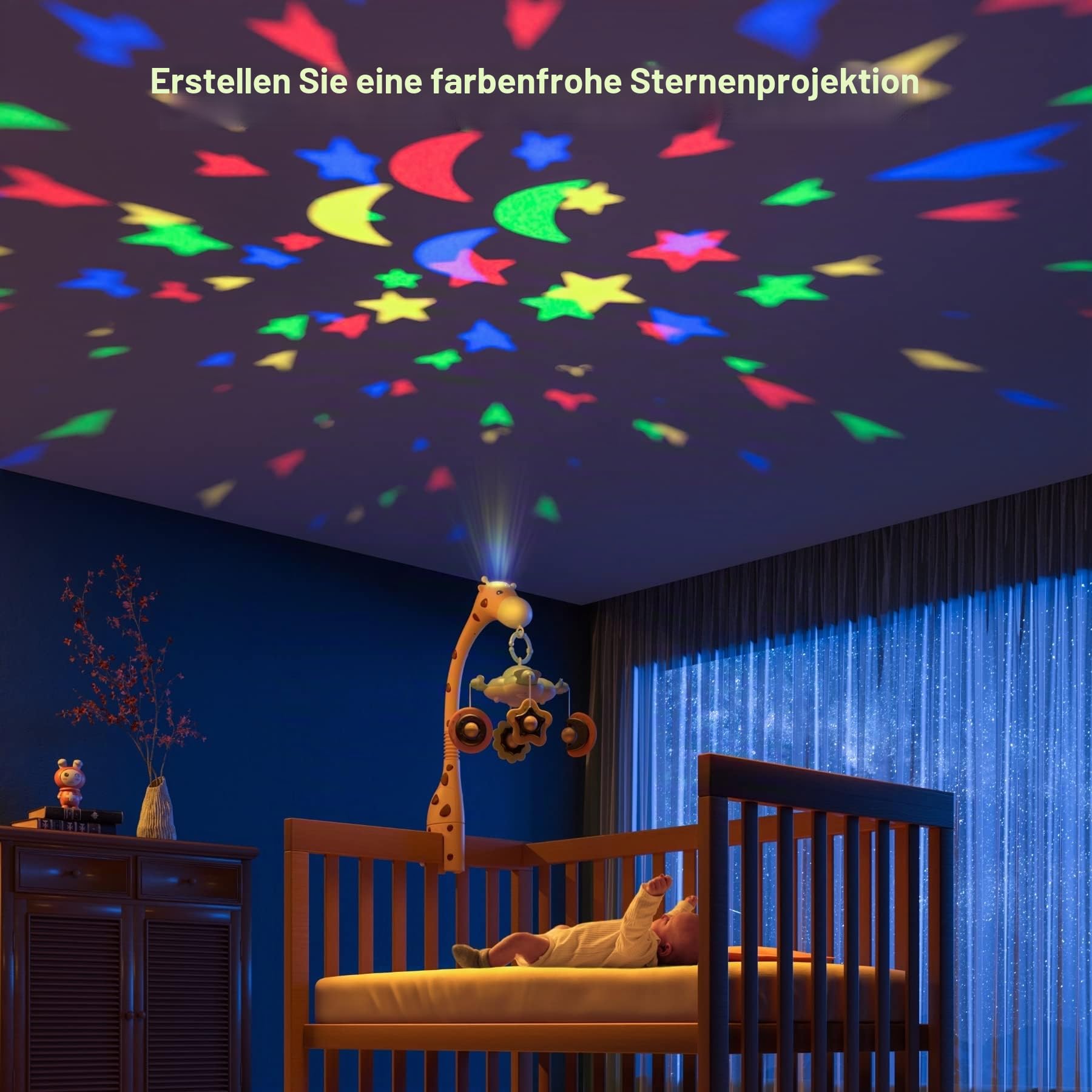 TUMAMA Mobile Baby Babybett, 3 in 1 Baby Mobiles für Bett mit Fernbedienung, Projektion Nachtlicht, Musik Spieluhr, Babybett Zubehör Sensorisches Spielzeug Für Junge Mädchen Kinder Geschenk