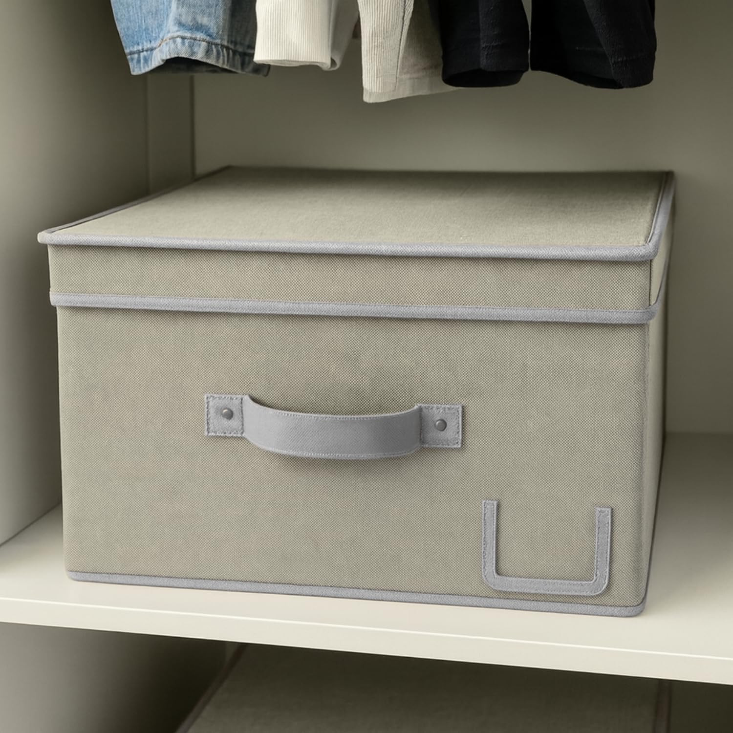 VIRSUS Set 3 Scatole Maxi Portaoggetti Pieghevole in tessuto con coperchio 6901, misura 50x40x25 cm, contenitore salvaspazio con maniglia e Portaetichetta, organizer per Armadio (Grigio)