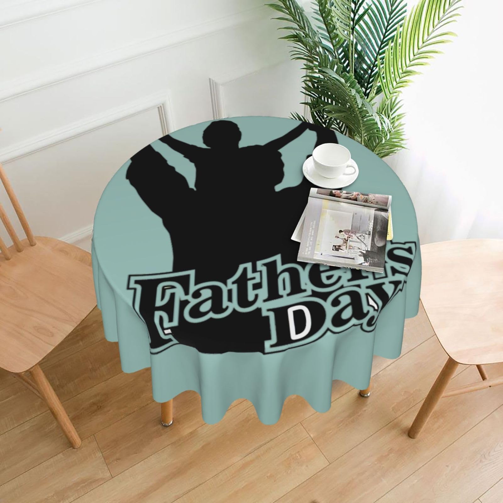 SDEGTHO Happy Dad Father Day Print Modern Retro Round Tablecloth 60in Polyester Fabric Cover for Party Dining Table Washable