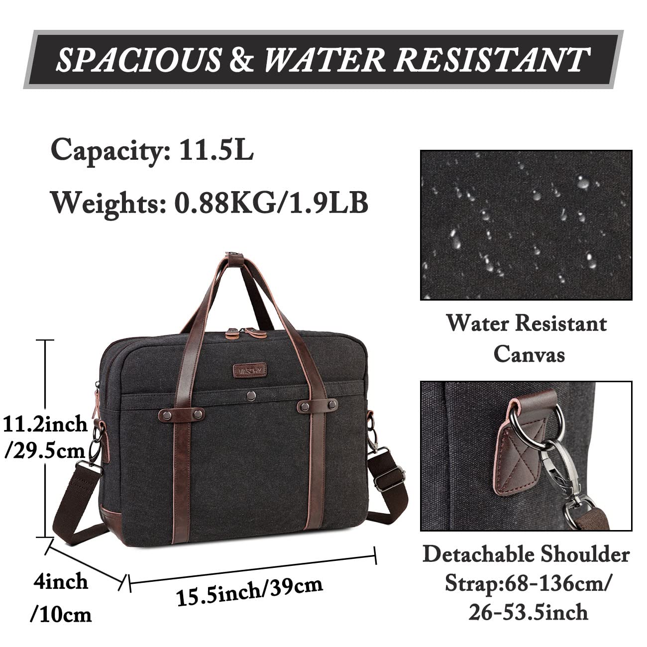 VASCHY Laptop Bag for Men, Vintage Canvas Water Resistant 15.6 inch Messenger Bag Business Briefcase Shoulder Bag Fathers Day GiftGray