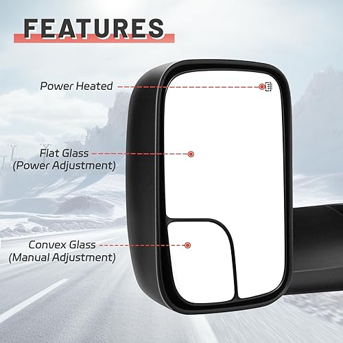 Miniatura 3 de Espejo de remolque izquierdo y derecho par conjunto para Dodge 02-08 Ram 1500 03-09 Ram 2500 3500 con calefacción eléctrica con espejo convexo sin