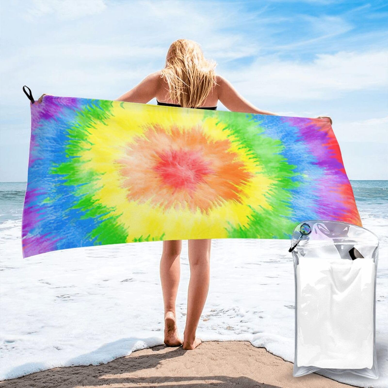 WYCZHY Tie Dye Print Beach Towel Soft Quick Dry For Spa Pool Gym Vacation Travelers Women Men Adults Sauna Gift