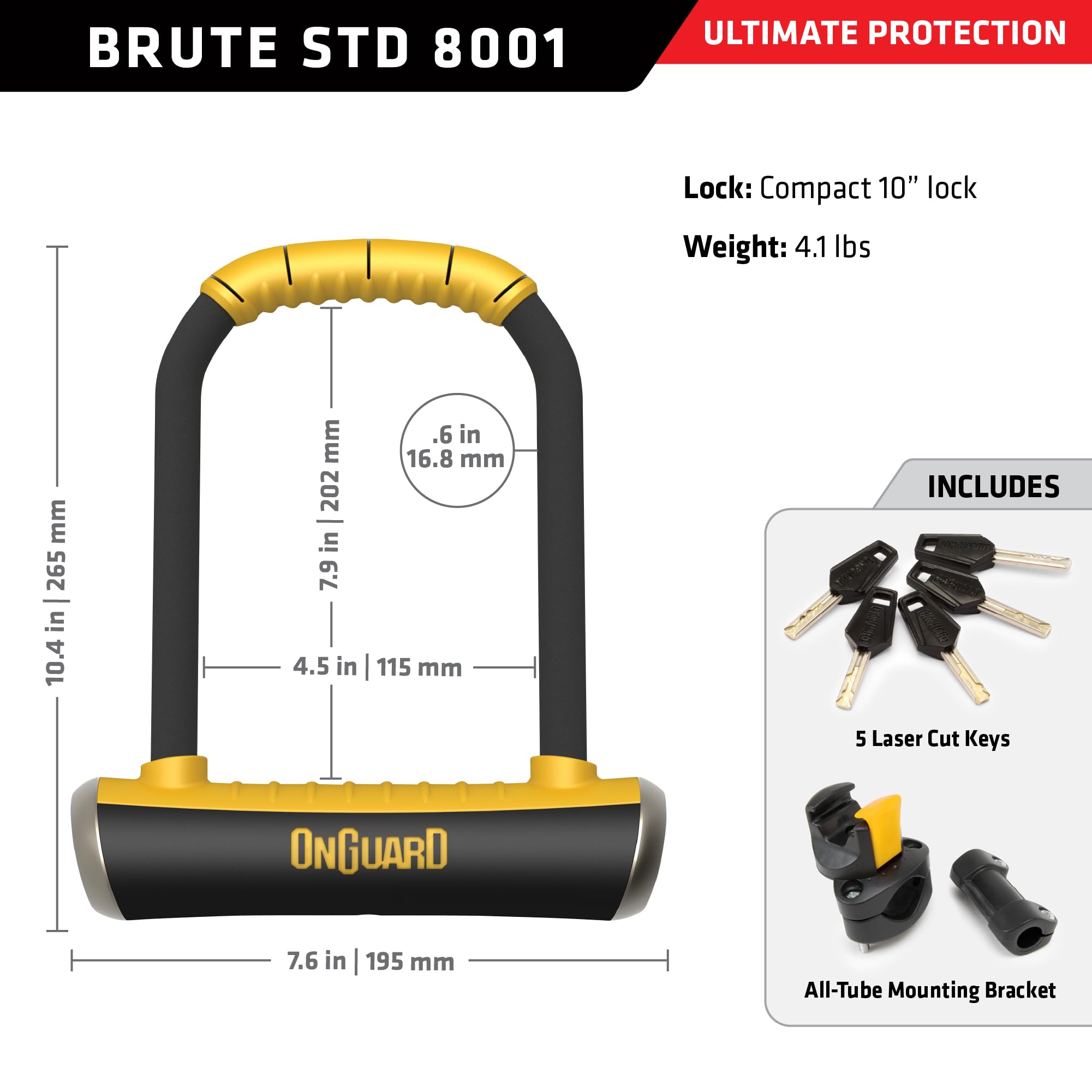 OnGuard 8000 Brute - Lucchetto a U, 11,2 x 25,9 cm
