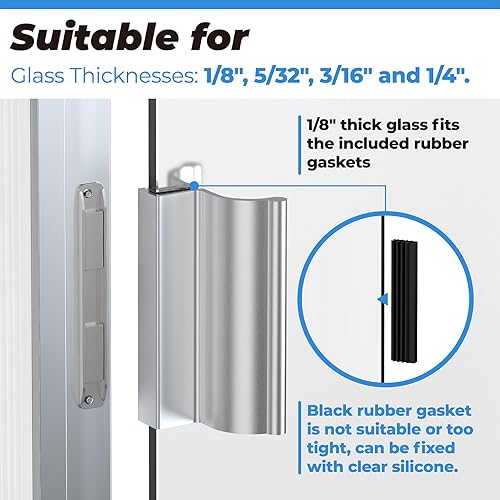 Miniatura 11 de Manija de puerta de ducha cromada de 3-3/4 pulgadas sin marco con golpeo de metal e imán de puerta de ducha de 3 pulgadas para puerta de vidrio