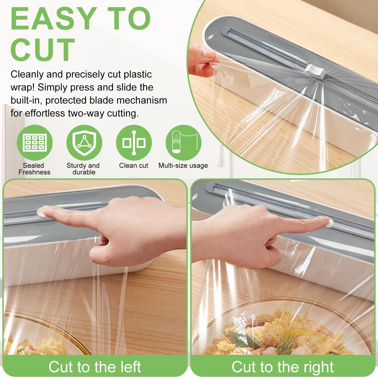 Distributeur Film Alimentaire avec Ventouse, Distributeur Papier Aluminium et Film, Boîte de Coupe Film Alimentaire, Découpe De Film Alimentaire Murale, Dévidoir Film Alimentaire pour Cuisine(Blanc)