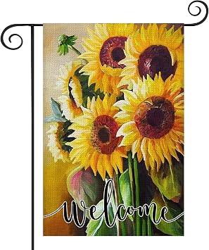 Sunflower Welcome Garden Flag 12 x 18 Inch Double Sided Small Burlap Garden Flags for Outside Spring Summer Yard Farmhouse Holiday Lawn House Decoration