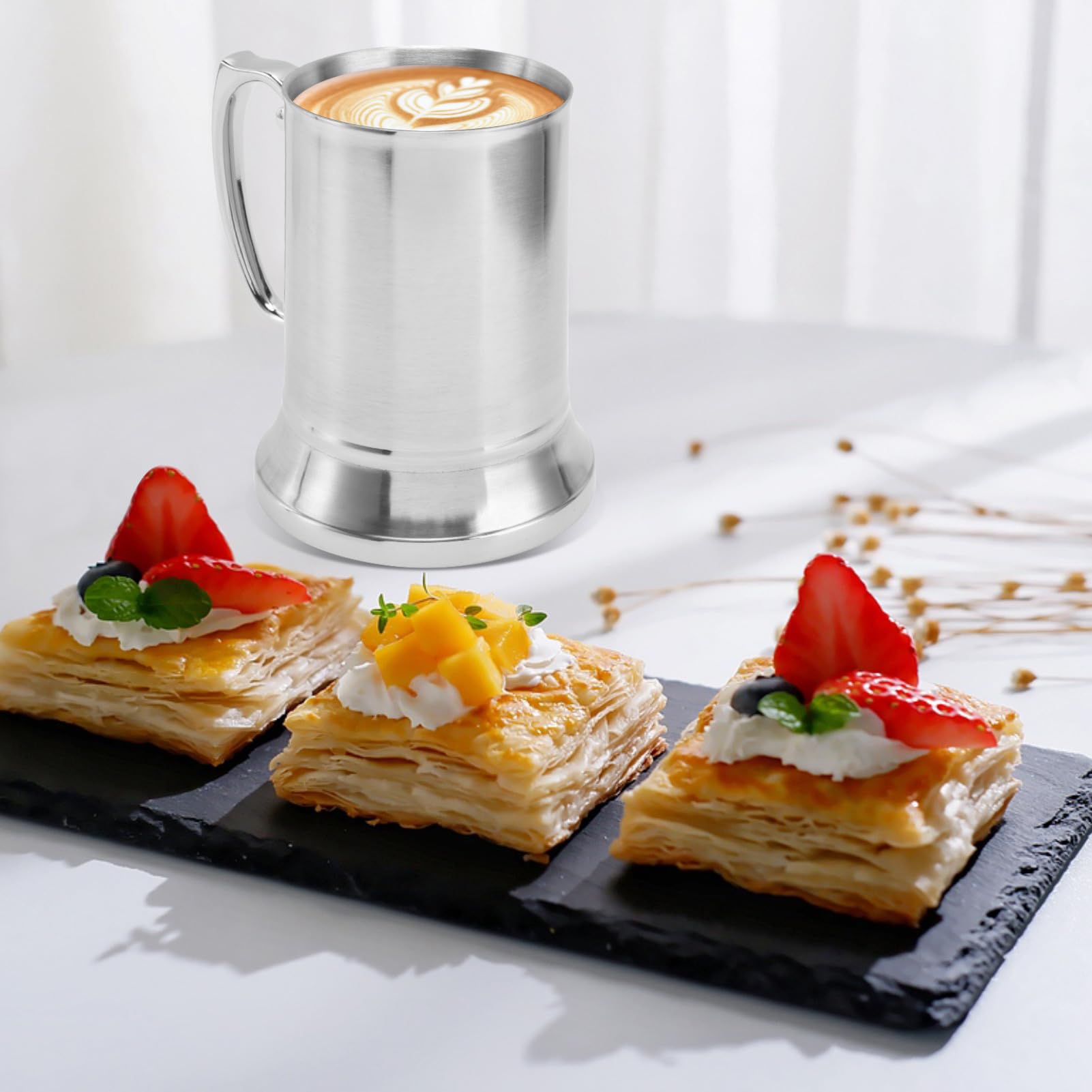 Gsycle Stainless Steel Coffee Mug, Double Wall Stainless Steel Cup Insulated Beer Mug Stainless Steel Cups Beer Mug for Home Travel(560ML)