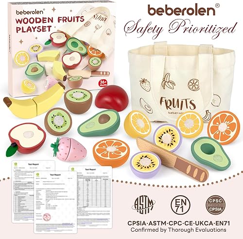Miniatura 6 de Beberolen Comida de madera para niños pequeños de 3 a 5 años, comida de simulación para cortar frutas para niños, accesorios de cocina, regalo de