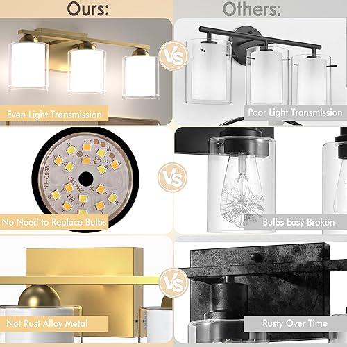 Miniatura 68 de Quntis Lámparas de baño negras de 4 luces con 5 modos de color, lámpara de tocador moderna regulable de 27 pulgadas sobre espejo, lámpara de pared