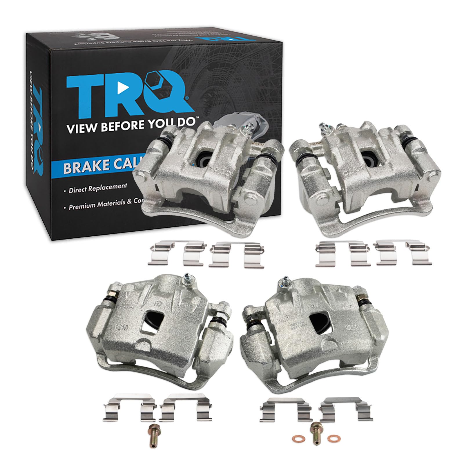 TRQ Front and Rear Brake Caliper Set Zinc Coated Brackets Hardware Compatible with 2009-2010 Hyundai Elantra
