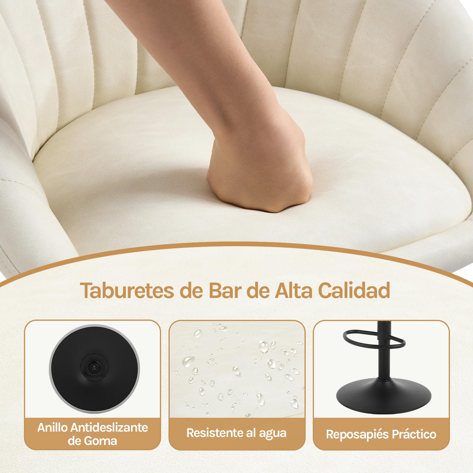 WOLTU 2X Taburetes Bar Giratorios con Respaldo Piel Sintética, Beige