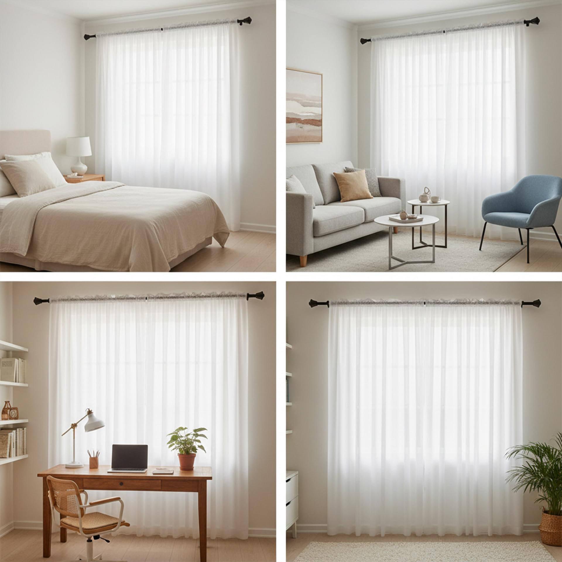 Rideau Voilage Semi Transparent 85 x 235 cm Filtrer La Lumière Protéger Le Privée Rideau Court Transparent Décoration Moderne Lavables pour Maison Salon Chambre, Blanc