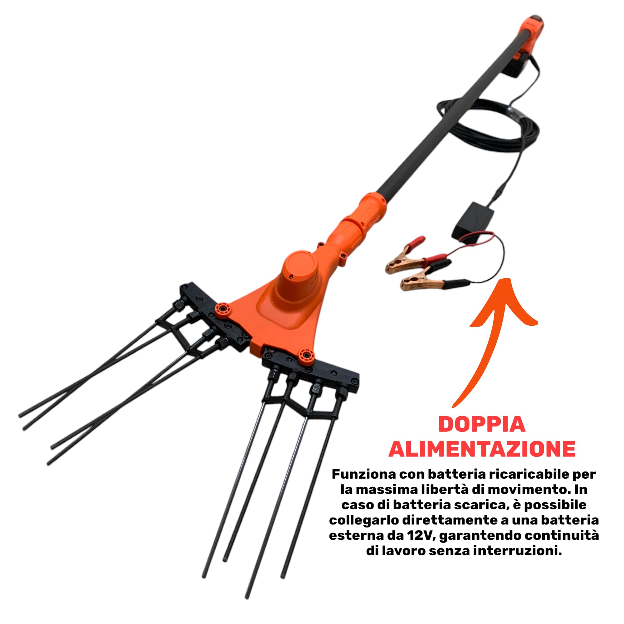 Abbacchiatore Scuotiolive Elettrico Multifunzione a Batteria e Alimentazione 12V con Doppia Batteria da 128Vf 10000mHa Motore 140W 5 Velocità 800-1250BPM Display Digitale Pettine in Fibra di Carbonio