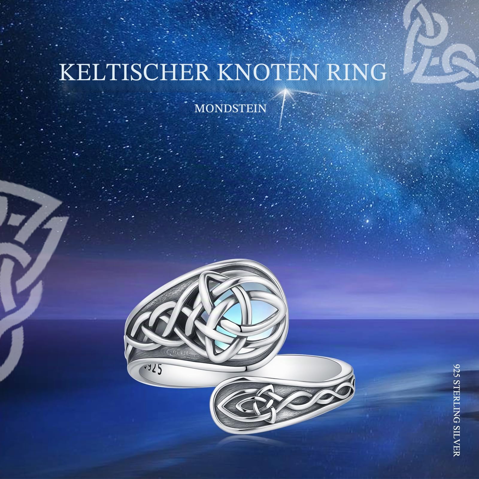 Löffelring 925 Sterling Silber Verstellbar für Damen mit Verschiedenen Motiven - Keltisch, Tier, Natur, Blume, Gotisch Schmuck Geschenk