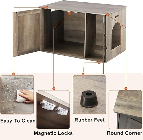 Miniatura 5 de Caja de arena para gatos, muebles de caja de arena ocultos con divisor extraíble, muebles de baño de madera para gatos, casa interior para gatos,