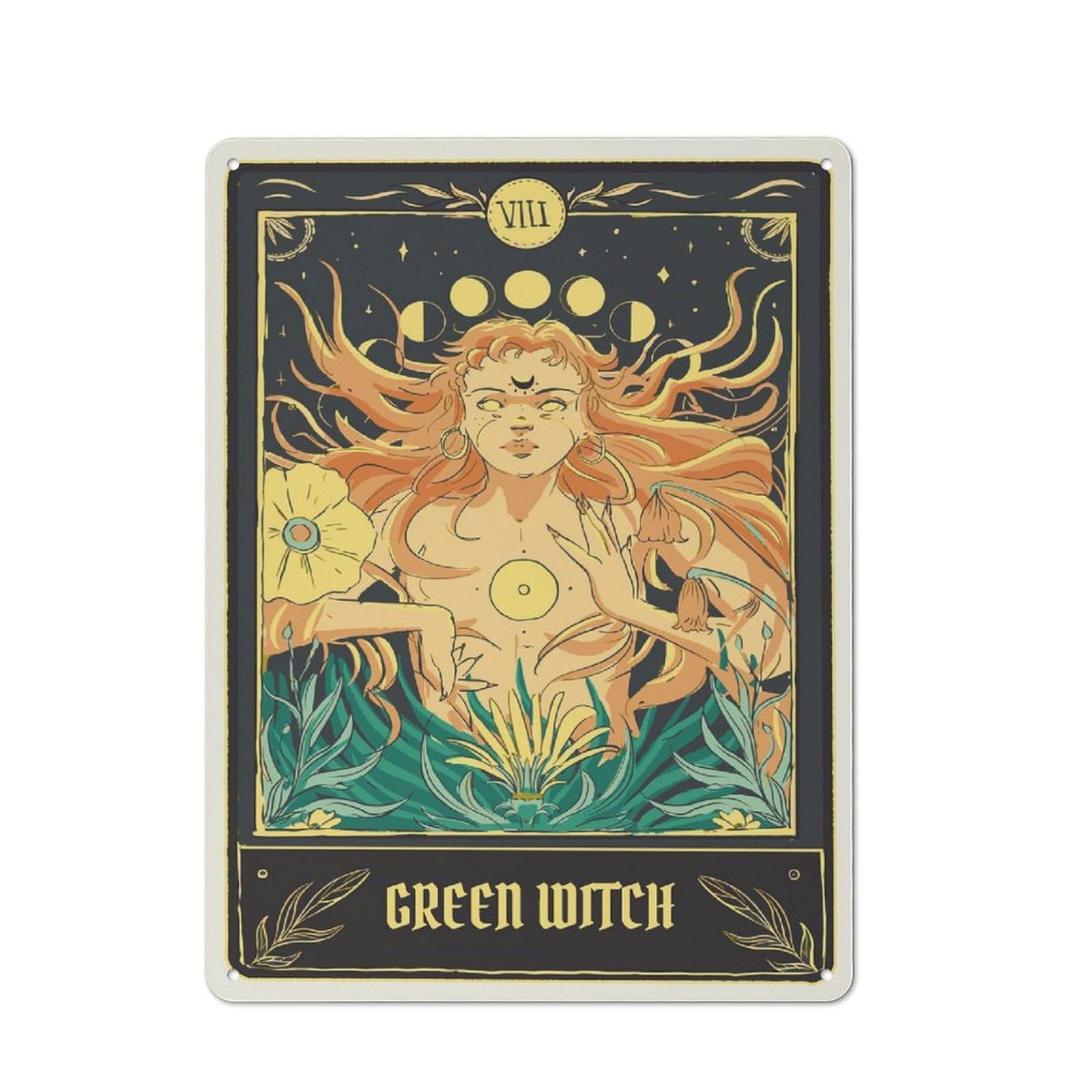 Junmoney Tarot Green Witch Tin Sign With Design 40X30cm, Vintage Shed Wall Decor For Greenhouse, Garden Room, Cafe Or Entryway